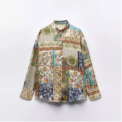 Amber Patchwork Floral Printed Long Sleeve Blouse