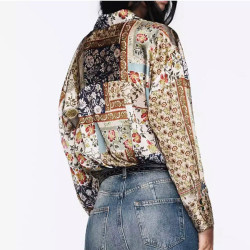 Amber Patchwork Floral Printed Long Sleeve Blouse