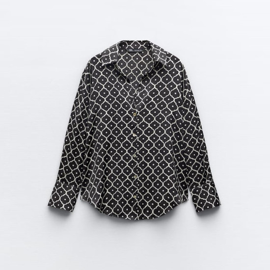 Piper Black Geometric Collared Neckline Long Sleeve Blouse Piper Black Geometric Collared Neckline Long Sleeve Blouse