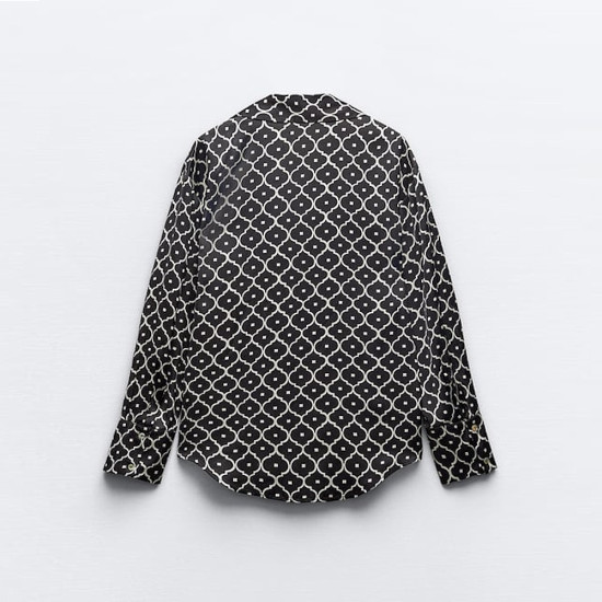 Piper Black Geometric Collared Neckline Long Sleeve Blouse Piper Black Geometric Collared Neckline Long Sleeve Blouse