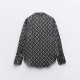 Piper Black Geometric Collared Neckline Long Sleeve Blouse Piper Black Geometric Collared Neckline Long Sleeve Blouse