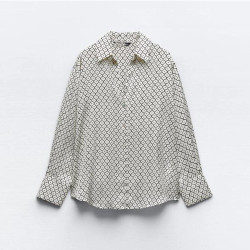 Piper Silver Geometric Collared Neckline Long Sleeve Blouse