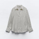 Piper Silver Geometric Collared Neckline Long Sleeve Blouse