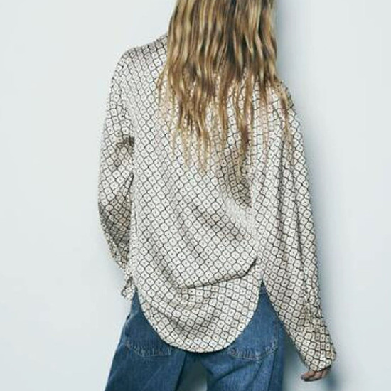 Piper Silver Geometric Collared Neckline Long Sleeve Blouse Piper Silver Geometric Collared Neckline Long Sleeve Blouse
