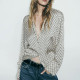 Piper Silver Geometric Collared Neckline Long Sleeve Blouse Piper Silver Geometric Collared Neckline Long Sleeve Blouse