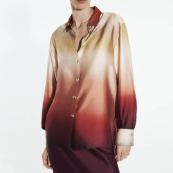 Amelia Dual-Colour Purple Gold Tie-dye Silk Satin Long Sleeve Blouse