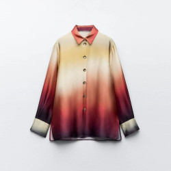 Amelia Dual-Colour Purple Gold Tie-dye Silk Satin Long Sleeve Blouse