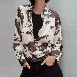 Amelia Holstein Dual-Colour White Brown Satin Long Sleeve Blouse