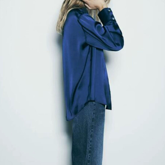 Imaan Soft Blue Satin Silk Long Sleeve Blouse Imaan Soft Blue Satin Silk Long Sleeve Blouse
