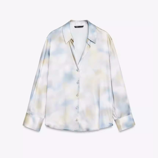 Imaan Soft Green Grey Silk Satin Tie-Dye Long Sleeve Blouse Imaan Soft Green Grey Silk Satin Tie-Dye Long Sleeve Blouse