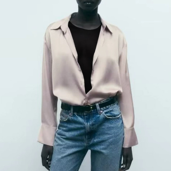 Imaan Soft Pink Satin Silk Long Sleeve Blouse Imaan Soft Pink Satin Silk Long Sleeve Blouse