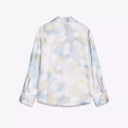 Imaan Soft Green Grey Silk Satin Tie-Dye Long Sleeve Blouse