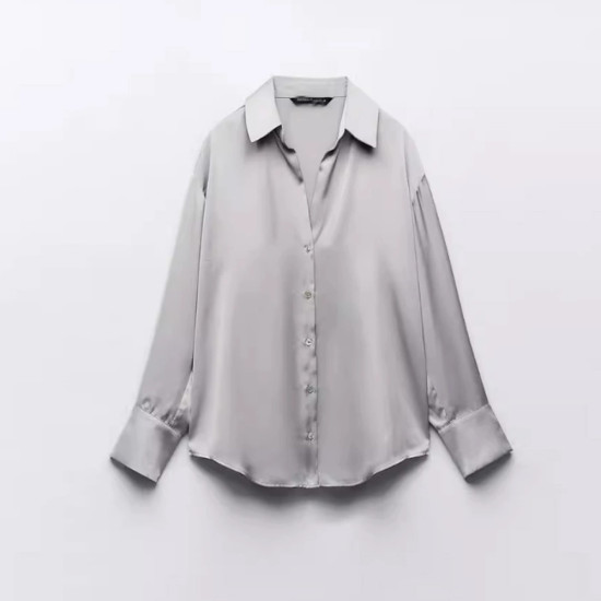 Imaan Soft Grey Satin Silk Long Sleeve Blouse Imaan Soft Grey Satin Silk Long Sleeve Blouse