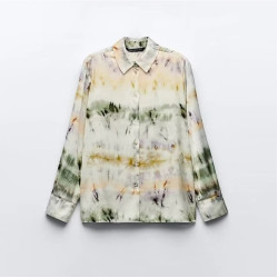 Delisha Tie-Dye Green Hue Long Sleeve Blouse