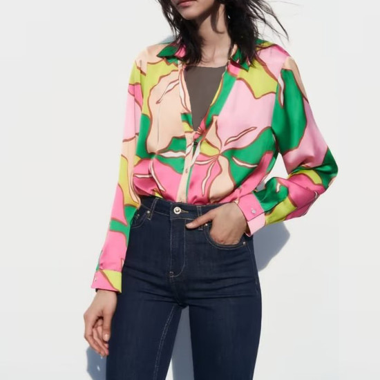 Ivy Vintage Silky Pink Colour Printed Long Sleeve Blouse Ivy Vintage Silky Pink Colour Printed Long Sleeve Blouse