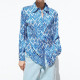 Hazel Blue Satin Diamond Printed Long Sleeve Blouse Hazel Blue Satin Diamond Printed Long Sleeve Blouse