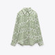 Hazel Green Silk Satin Diamond Printed Long Sleeve Blouse Hazel Green Silk Satin Diamond Printed Long Sleeve Blouse