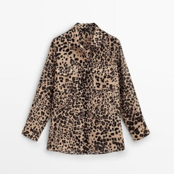 Kaira Animal Spot Printed Double-Breasted Pocket Blouse