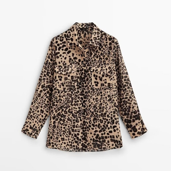 Kaira Animal Spot Printed Double-Breasted Pocket Blouse Kaira Animal Spot Printed Double-Breasted Pocket Blouse