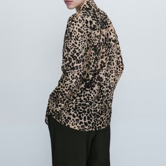 Kaira Animal Spot Printed Double-Breasted Pocket Blouse