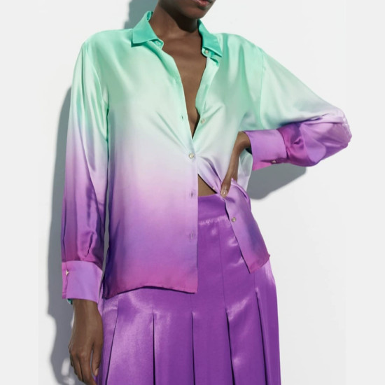 Fiona Dual-Tone Tie-Dye Turquois Purple Blouse
