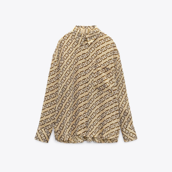 Katy Gold Chain Printed Long Sleeve Blouse