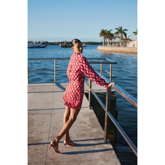 Esmay Red Geometric Pattern Long Sleeve Blouse