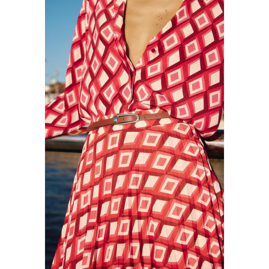 Esmay Red Geometric Pattern Long Sleeve Blouse Esmay Red Geometric Pattern Long Sleeve Blouse