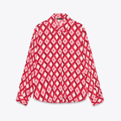 Esmay Red Geometric Pattern Long Sleeve Blouse