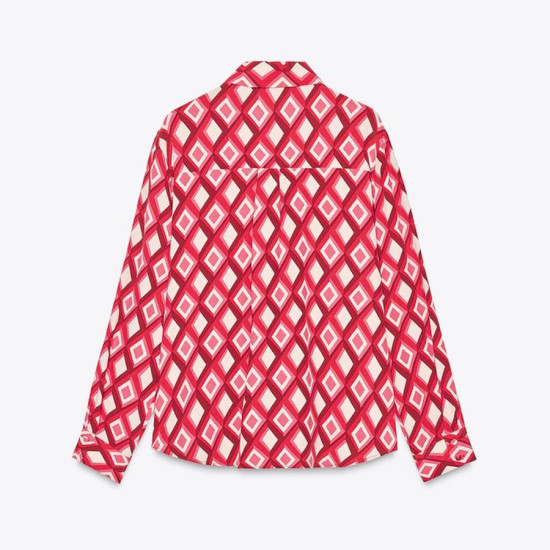 Esmay Red Geometric Pattern Long Sleeve Blouse Esmay Red Geometric Pattern Long Sleeve Blouse