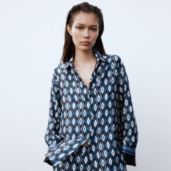 Esmay Blue Geometric Pattern Long Sleeve Blouse