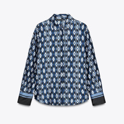 Esmay Blue Geometric Pattern Long Sleeve Blouse