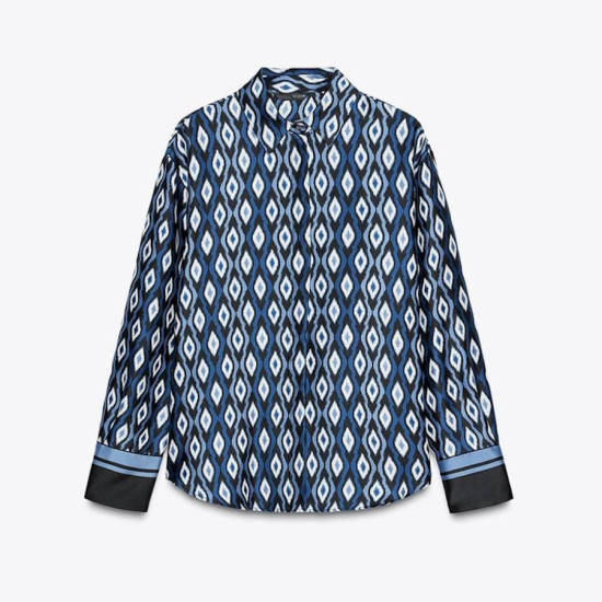 Esmay Blue Geometric Pattern Long Sleeve Blouse Esmay Blue Geometric Pattern Long Sleeve Blouse