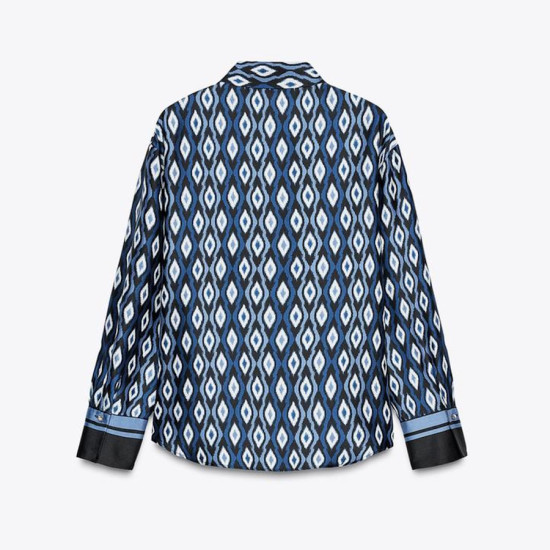 Esmay Blue Geometric Pattern Long Sleeve Blouse Esmay Blue Geometric Pattern Long Sleeve Blouse