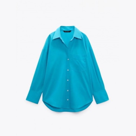 Noir Cyan Blue Lapel Long Sleeve Poplin Shirt Noir Cyan Blue Lapel Long Sleeve Poplin Shirt