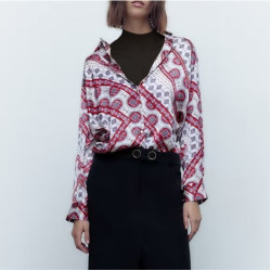 Jane Geometric Printed Lapel Printed Blouse