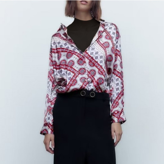 Jane Geometric Printed Lapel Printed Blouse Jane Geometric Printed Lapel Printed Blouse