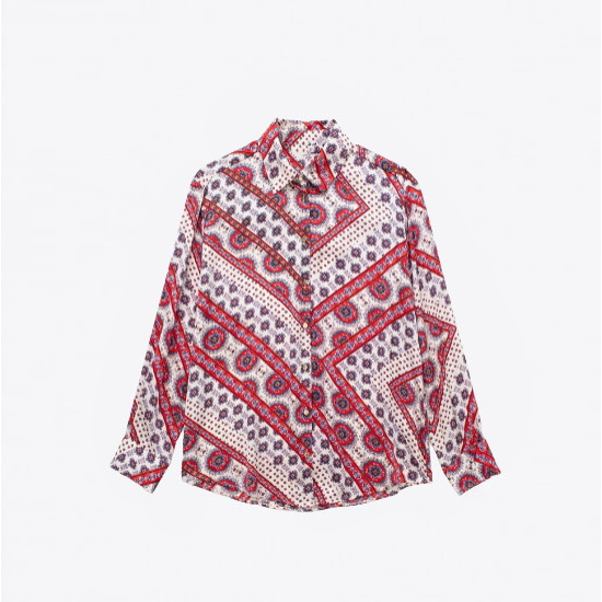 Jane Geometric Printed Lapel Printed Blouse Jane Geometric Printed Lapel Printed Blouse