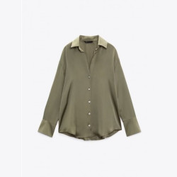 Helen Plain Silky V-neck Blouse - Sage Green