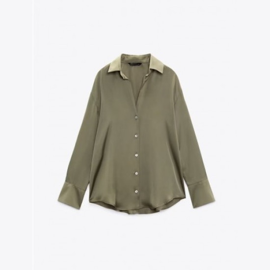 Helen Plain Silky V-neck Blouse - Sage Green