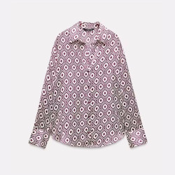 Adela Satin Pink Geometric Design Long Sleeve Blouse