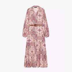 Rory Iznik Pink Geometric Printed Lapel Dress With Belt 
