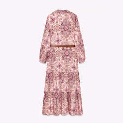Rory Iznik Pink Geometric Printed Lapel Dress With Belt 
