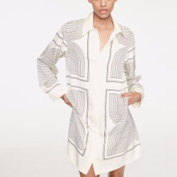 Ginger Stripe Woven Fabric Beige Drape Printed Short Dress