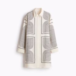 Ginger Stripe Woven Fabric Beige Drape Printed Short Dress