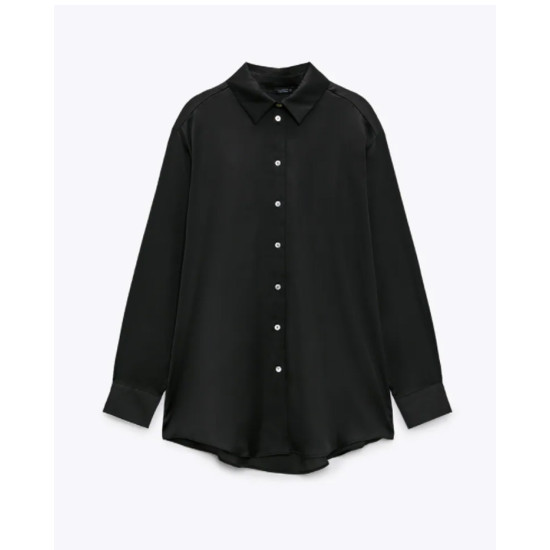 Hitomi Plain Silky Blouse - Jet Black