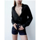 Hitomi Plain Silky Blouse - Jet Black Hitomi Plain Silky Blouse - Jet Black