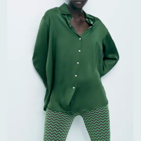 Hitomi Plain Silky Blouse - Plant Green