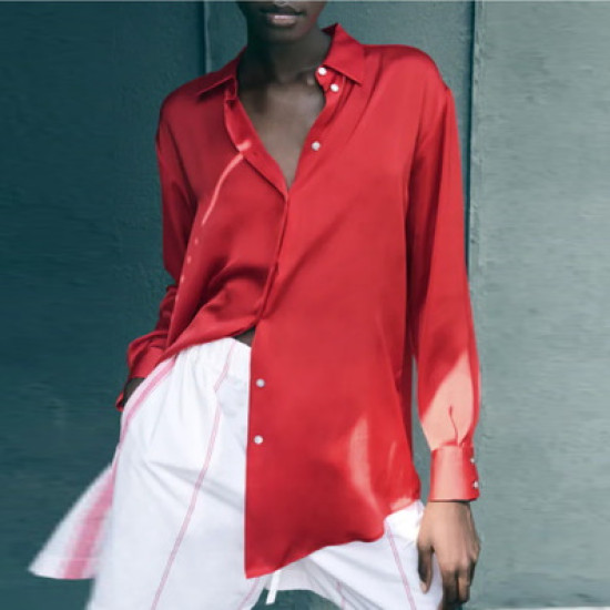 Hitomi Plain Silky Blouse - Blood Red Hitomi Plain Silky Blouse - Blood Red
