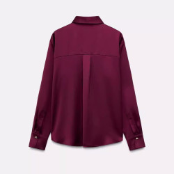 Emilia Burgundy Soft Satin Gold Button Long Sleeve Blouse